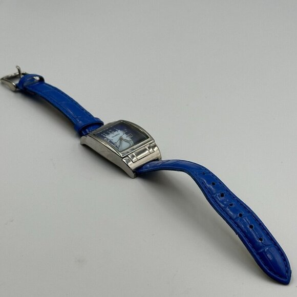 3/$30 Rousseau Watch Silver Tone Date Window Blue Leather Band New Battery 9" - Picture 10 of 14